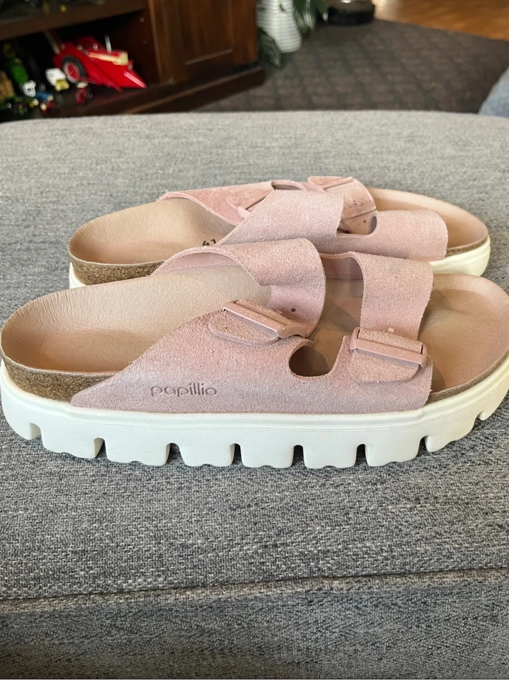 Papillio Blush Pink Suede Double-Buckle Lug-Sole Sandals